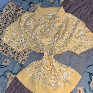 Yellow vintage Floral Polo Shirt